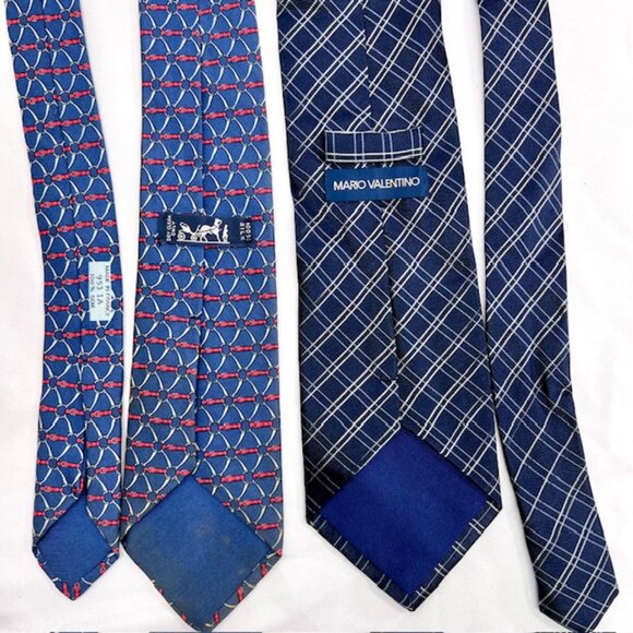 Set 2 Neckties: Hermès Geometric &  Mario Valentino +1 Burberry Handkerchief(51) - Picture 7 of 16